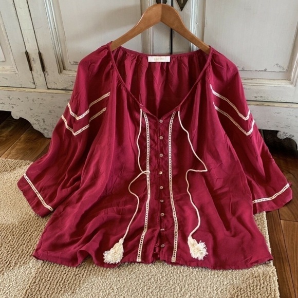 Berry Button Up Boho Tunic Top - Picture 1 of 5